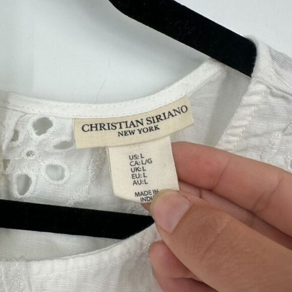 Christian Siriano Boho White Linen Blend Eyelet Embroidery Top Blouse Large - Picture 3 of 11